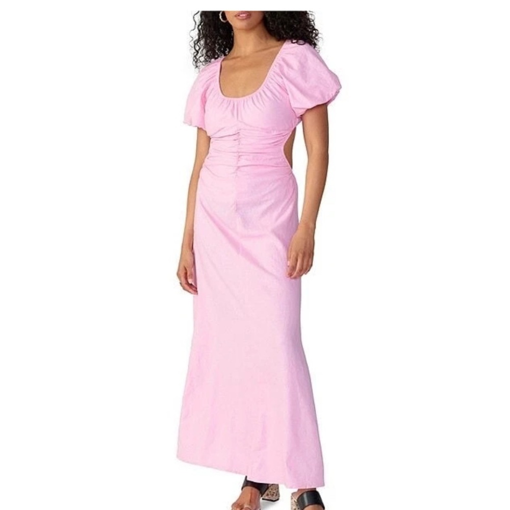 NWT Sanctuary Beach Scoop Neck Short Sleeve Linen Blend Maxi Dress Cutout Large